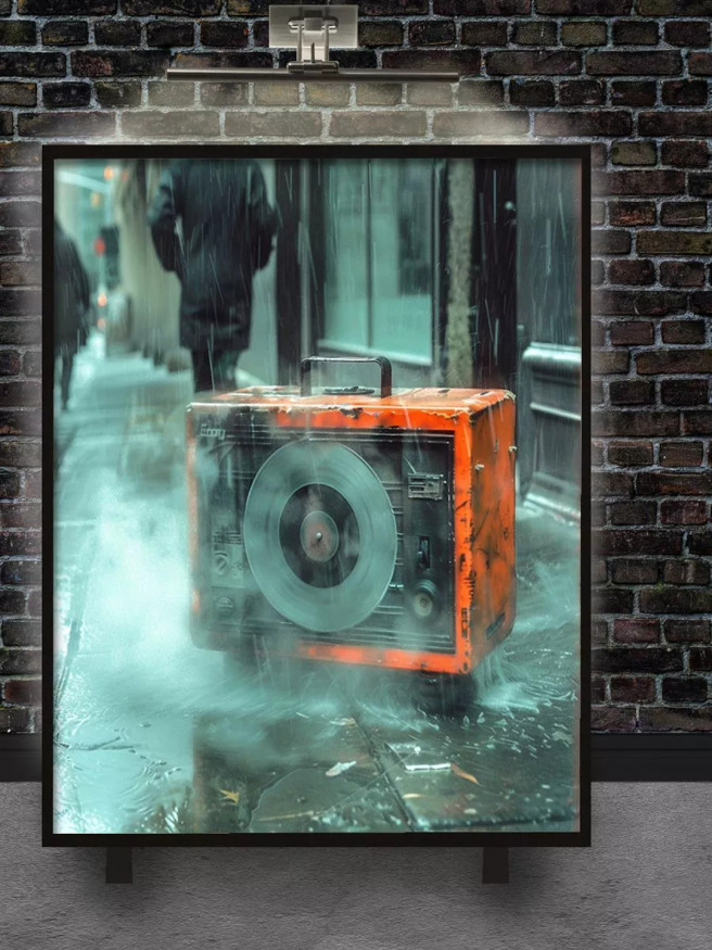 Holstga bosilgan poster &amp;quot;Shahar ko‘chasidagi yomg‘ir musiqasi&amp;quot;