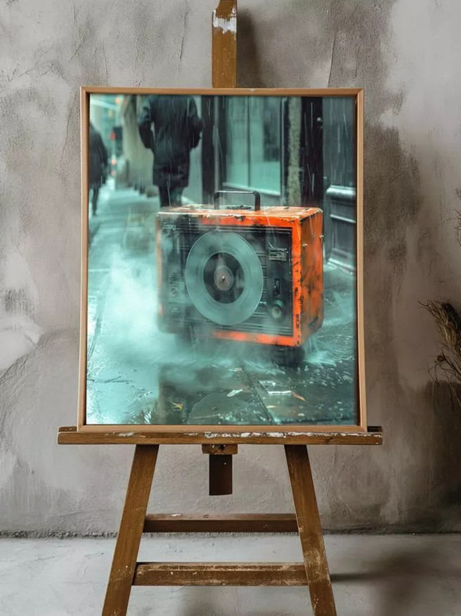 Holstga bosilgan poster &amp;quot;Shahar ko‘chasidagi yomg‘ir musiqasi&amp;quot;