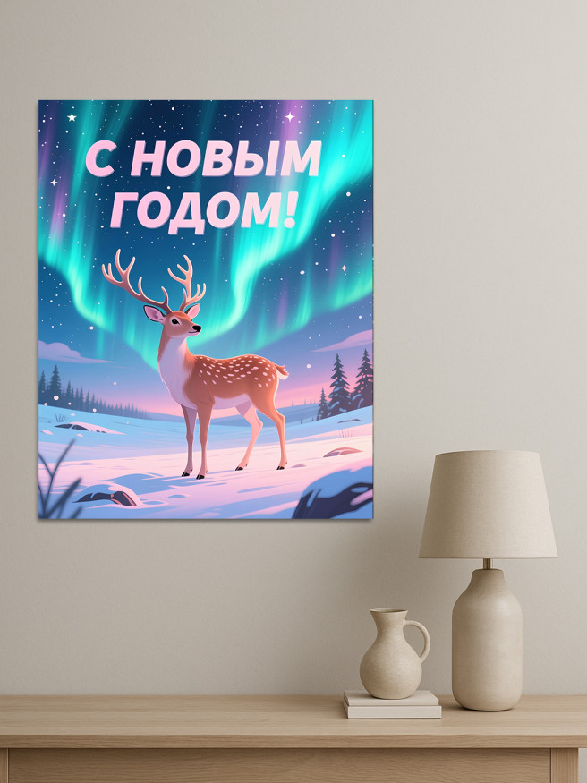 Постер на холсте &amp;quot;Олень под северным сиянием&amp;quot;
