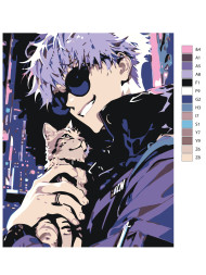 Картина по номерам "Сатору Годжо и котёнок"