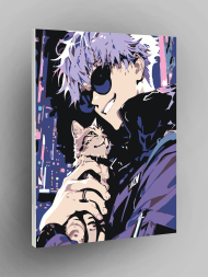 Картина по номерам "Сатору Годжо и котёнок"