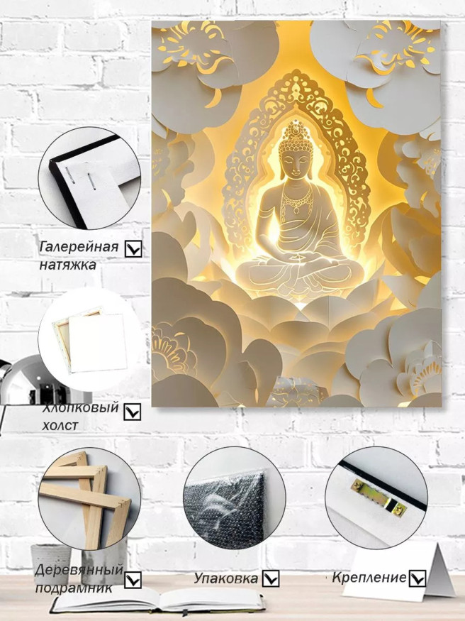 Постер на холсте &amp;quot;Сияющий Будда в цветах&amp;quot;