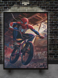 Holstga bosilgan poster &quot;BMXda sakrayotgan Odam-o‘rgimchak&quot;