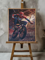 Holstga bosilgan poster &quot;BMXda sakrayotgan Odam-o‘rgimchak&quot;