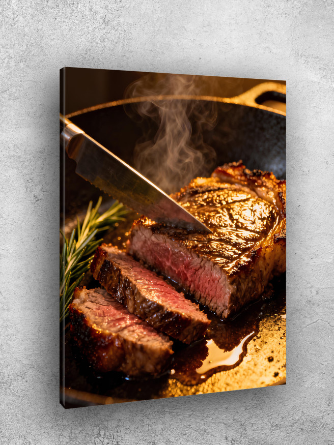 Holstga bosilgan poster &amp;quot;Qizib turgan steyk tovada&amp;quot;