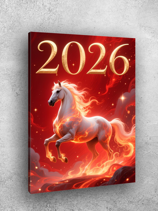 Постер на холсте &amp;quot;Белый огненный конь 2026&amp;quot;