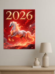 Постер на холсте "Белый огненный конь 2026"