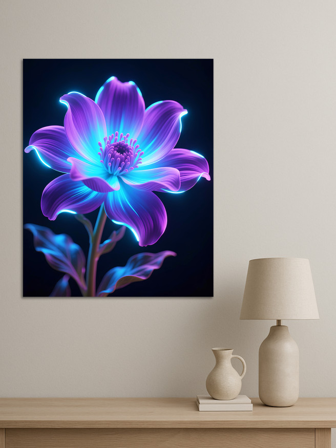 Постер на холсте &amp;quot;Неоновый цветок в ночи&amp;quot;