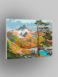 Raqamlar bo&#039;yicha rasm &quot;Tog&#039; orasidagi ko&#039;l oldidagi uycha&quot;