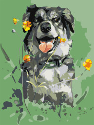 Raqamlar bo&#039;yicha rasm &quot;Gullar bilan it&quot;