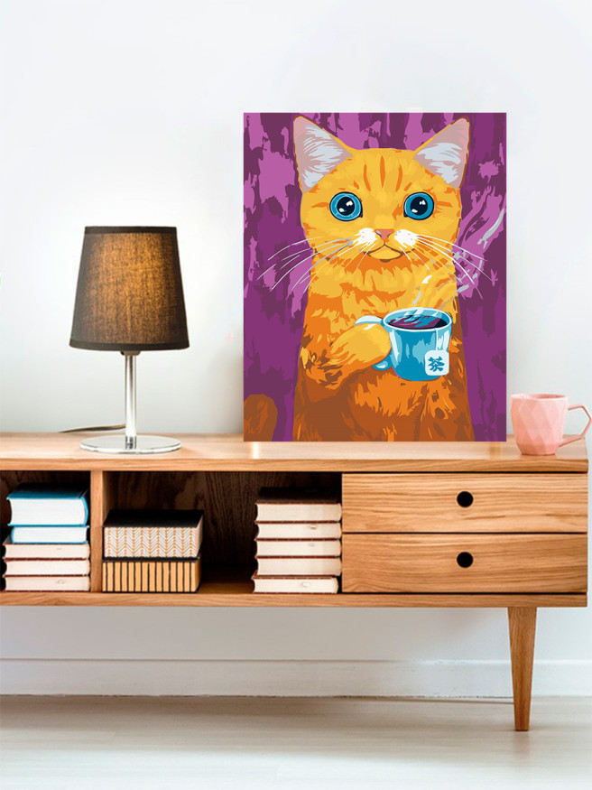 Картина по номерам &amp;quot;Котик с чашкой чая&amp;quot;