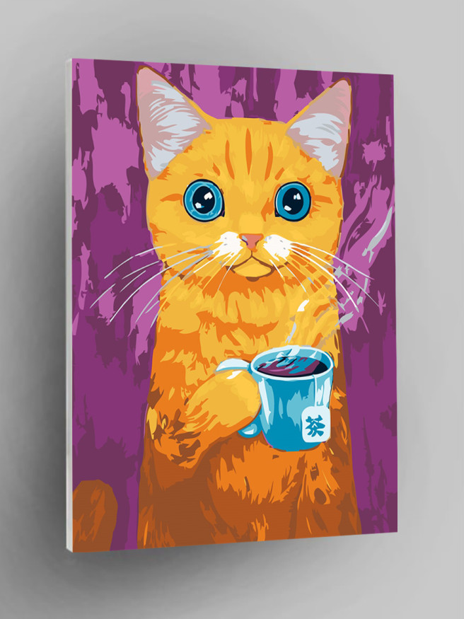 Картина по номерам &amp;quot;Котик с чашкой чая&amp;quot;