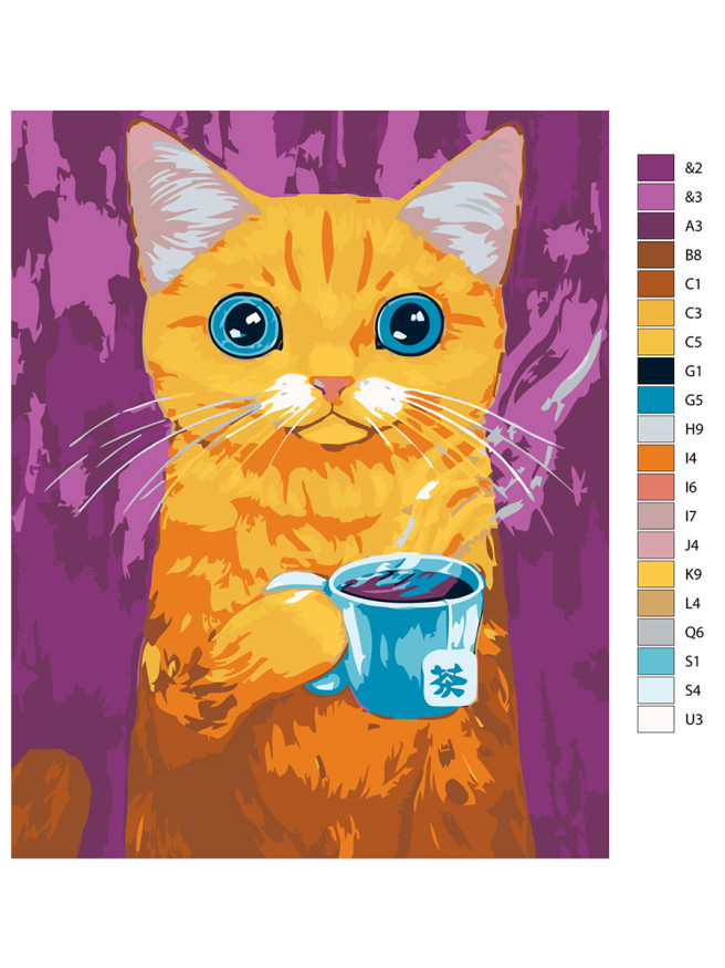 Картина по номерам &amp;quot;Котик с чашкой чая&amp;quot;