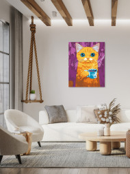 Картина по номерам &amp;quot;Котик с чашкой чая&amp;quot;