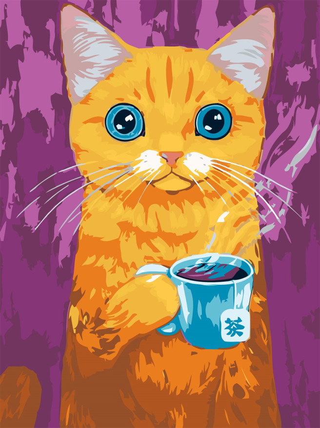 Картина по номерам &amp;quot;Котик с чашкой чая&amp;quot;