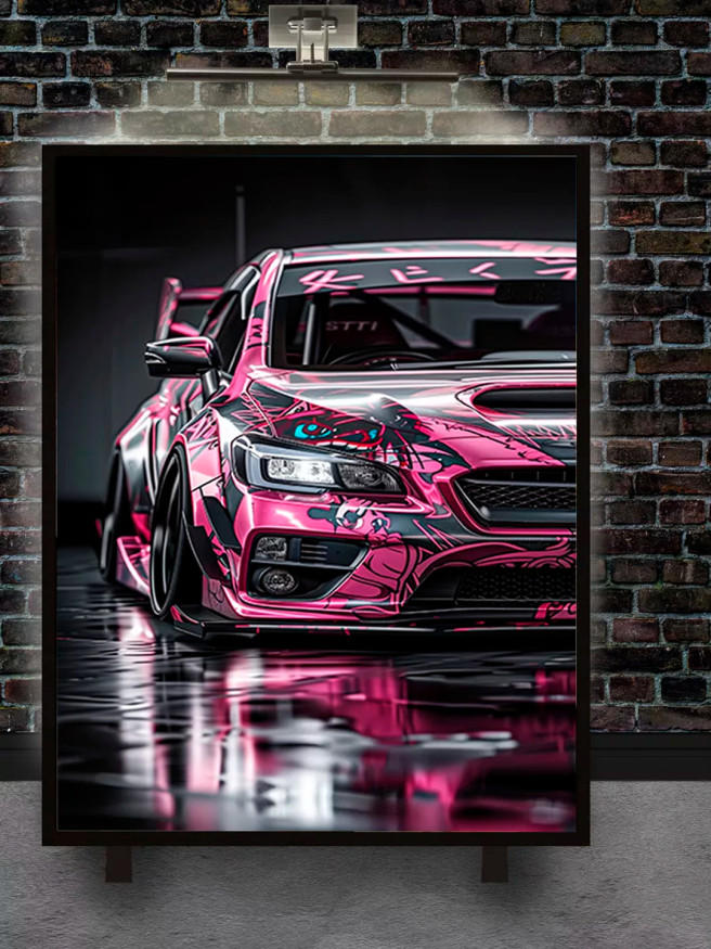 Постер на холсте &amp;quot;Аниме-дрифт на розовом спорткаре&amp;quot;