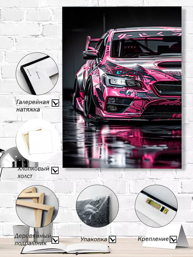 Постер на холсте &amp;quot;Аниме-дрифт на розовом спорткаре&amp;quot;