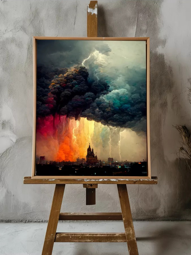 Постер на холсте &amp;quot;Город под цветным штормом&amp;quot;