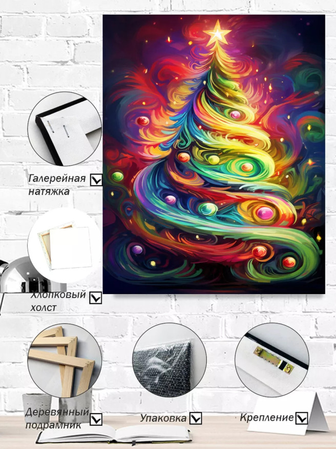 Постер на холсте &amp;quot;Радужная новогодняя ёлка&amp;quot;