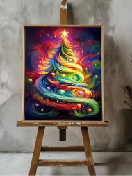 Постер на холсте "Радужная новогодняя ёлка"