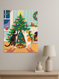 Постер на холсте "Коты у новогодней ёлки"