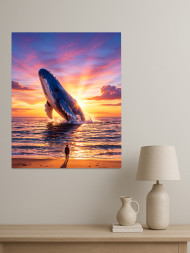 Постер на холсте &amp;quot;Кит на закате у берега&amp;quot;