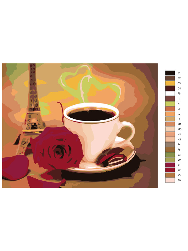 Картина по номерам &amp;quot;Чашка кофе с розой&amp;quot;