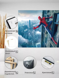 Holstga bosilgan poster &quot;Shaharning ustida O‘rgimchak odam&quot;