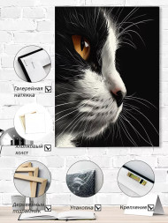 Постер на холсте &amp;quot;Портрет чёрно-белого кота&amp;quot;