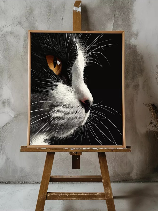Постер на холсте &amp;quot;Портрет чёрно-белого кота&amp;quot;