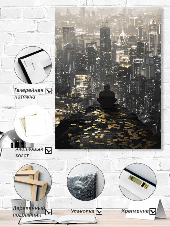 Постер на холсте &amp;quot;Монеты и одиночество над городом&amp;quot;