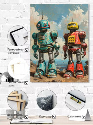 Holstga bosilgan poster "Sohilda retro robotlar"