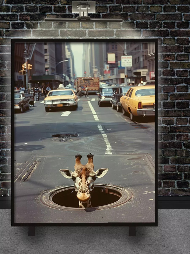 Holstga bosilgan poster &amp;quot;Katta shahardagi jirafa&amp;quot;