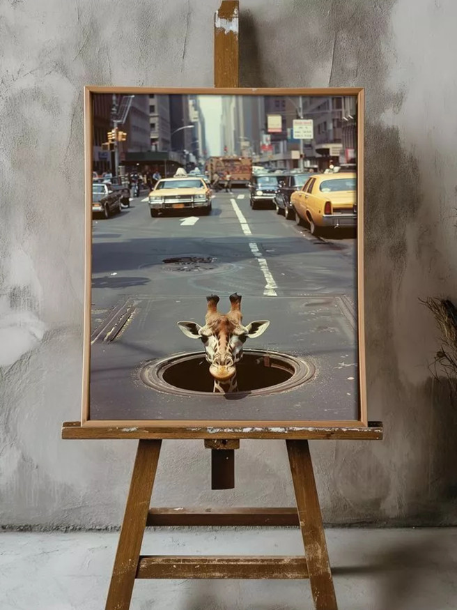 Holstga bosilgan poster &amp;quot;Katta shahardagi jirafa&amp;quot;