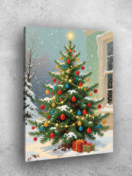 Постер на холсте "Новогодняя ёлка у окна"