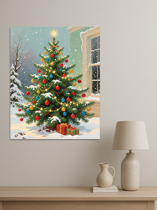 Постер на холсте &amp;quot;Новогодняя ёлка у окна&amp;quot;