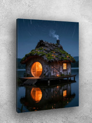 Постер на холсте &amp;quot;Домик на воде под звёздами&amp;quot; 