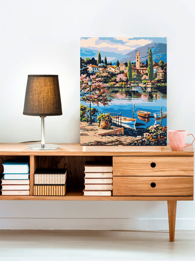 Картина по номерам &amp;quot;Озеро у домиков&amp;quot;