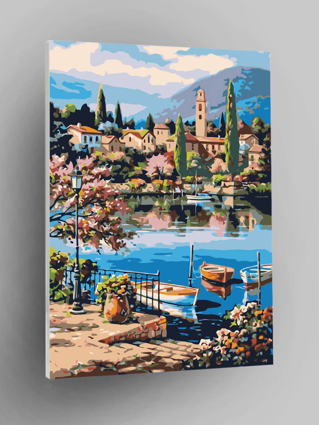 Картина по номерам &amp;quot;Озеро у домиков&amp;quot;