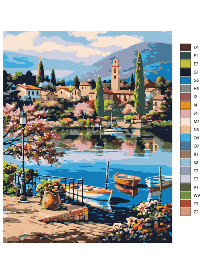 Картина по номерам &amp;quot;Озеро у домиков&amp;quot;