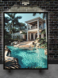 Holstga bosilgan poster "Moviy hovuz yonidagi villa"