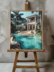 Holstga bosilgan poster "Moviy hovuz yonidagi villa"