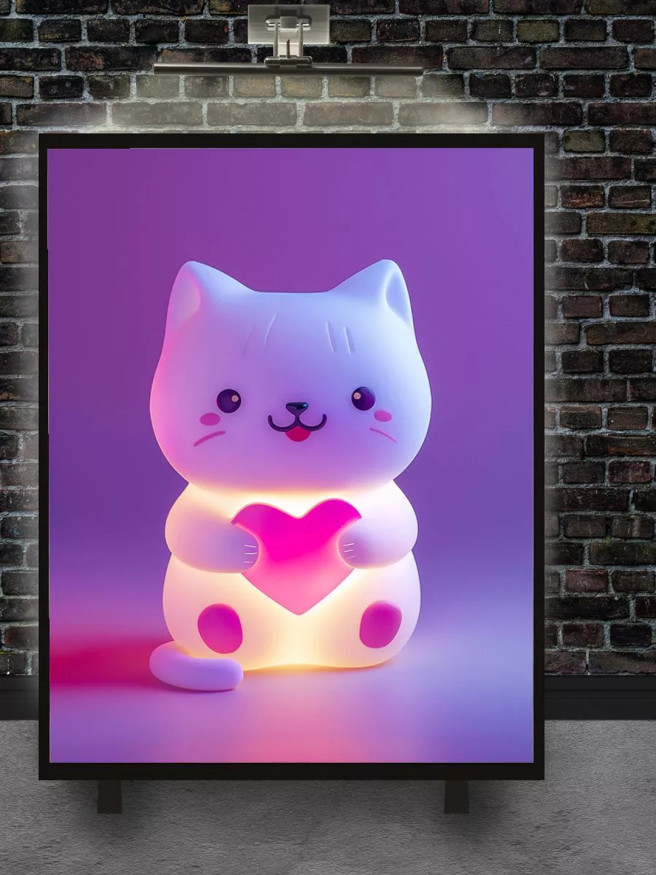 Holstga bosilgan poster &amp;quot;Yurak ushlab turgan nurli mushukcha&amp;quot;