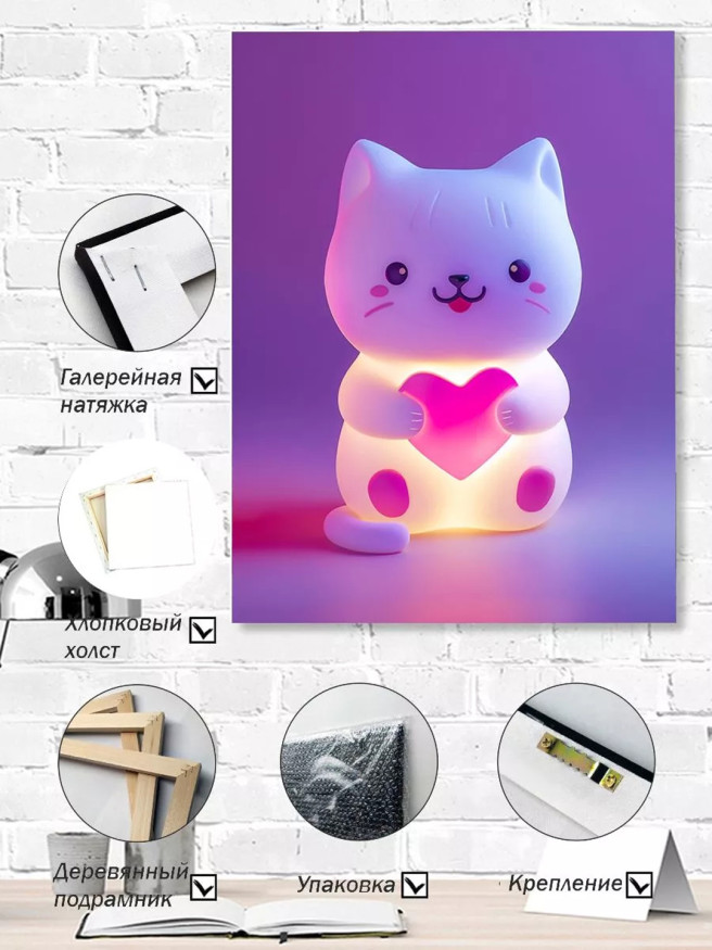 Holstga bosilgan poster &amp;quot;Yurak ushlab turgan nurli mushukcha&amp;quot;