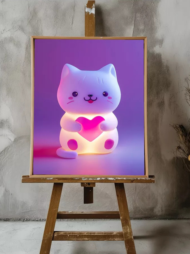 Holstga bosilgan poster &amp;quot;Yurak ushlab turgan nurli mushukcha&amp;quot;