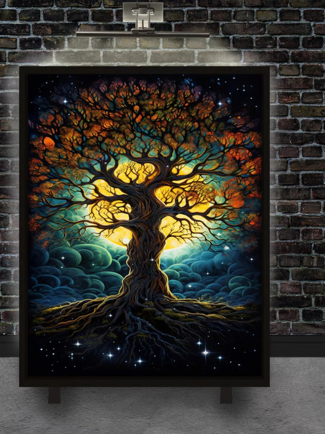 Holstga bosilgan poster &amp;quot;Yorug‘lik va koinot daraxti&amp;quot;