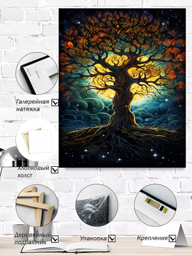 Holstga bosilgan poster &amp;quot;Yorug‘lik va koinot daraxti&amp;quot;