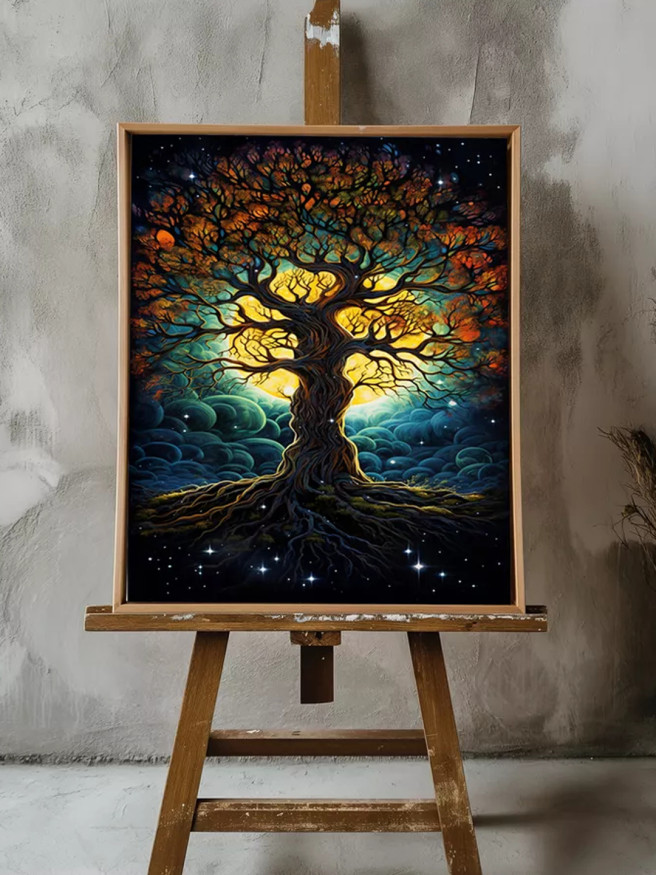 Holstga bosilgan poster &amp;quot;Yorug‘lik va koinot daraxti&amp;quot;