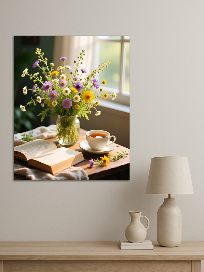 Постер на холсте &amp;quot;Уютное утро с полевыми цветами&amp;quot;