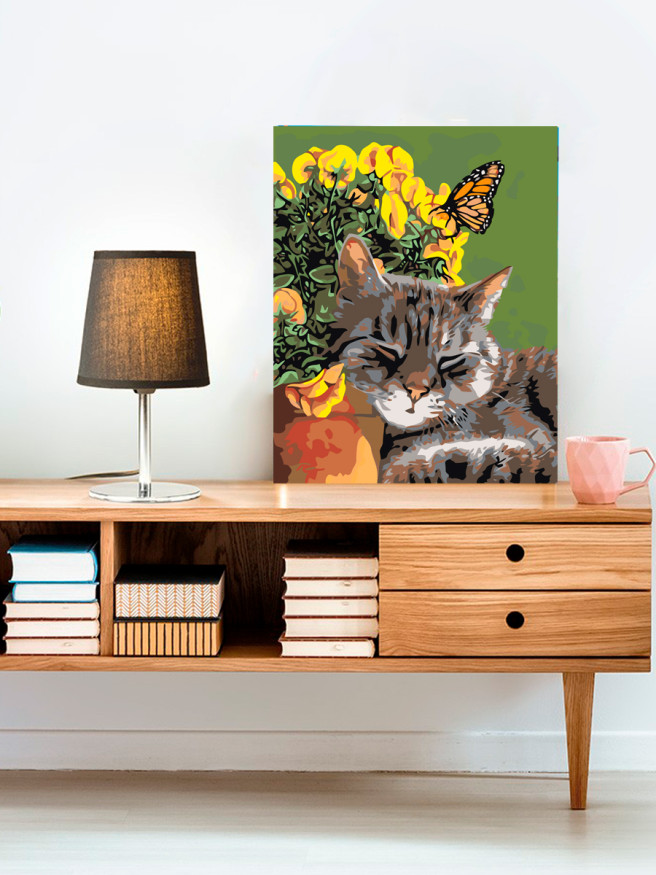 Raqamlar bo&amp;#039;yicha rasm &amp;quot;Uxlayotgan mushuk va kapalak&amp;quot;